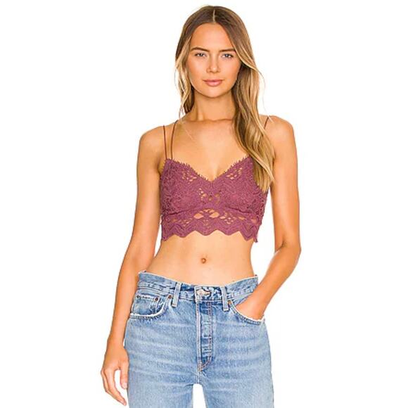 Free People One Adella Crochet Lace Bralette Boho Festival Burgundy Dark Red S** - Picture 1 of 14
